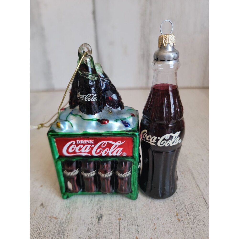 Vintage coke‎ glass bottle blown ornament Xmas set